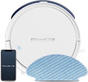 Rowenta X-Plorer Serie 50 Aspirateur robot laveur, Aspire et lave les sols, Navigation méthodique, Kit animal & allergie, Filtre haute efficacité, WiFi, App compatible assistant vocal RR7387WH