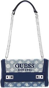 SAC GUESS BLEU :GUESS Katey Flap Shoulder Bag Denim Ombre Logo