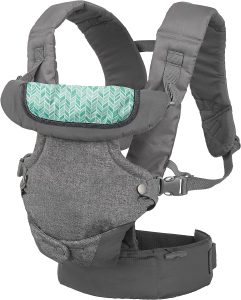 Sac à dos porte bébé: Infantino Flip Advanced 4-in-1 Carrier with Bib - Ergonomic, Convertible, Face-in and Face-out Front and Back Carry for Newborns and Older Babies, 8-32 lbs / 3.6-14.5 kg, Gris avec plastron vert
