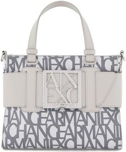 Sac Armani Blanc: Armani Exchange Essential, Susy, Durable, Logo All Over, Medium Tote Femme, Multicolore