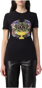 T-Shirt Versace Jeans Couture: Versace Jeans Couture Jeans T-shirt noir à col rond réalisé en coton à manches courtes avec logo contrasté dans la partie avant.