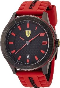 Montre Hublot Ferrari: FERRARI - 830136 - Montre Homme - Quartz Analogique - Cadran Noir - Bracelet Silicone Rouge