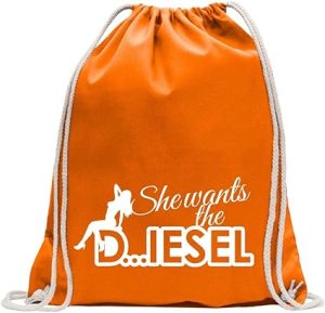 Kiwistar Elle veut le diesel Sac de jute imprimé Design Print orange