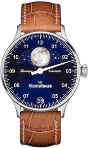 MeisterSinger Pangea lunascope Bracelet Marron Cadran Bleu LS908