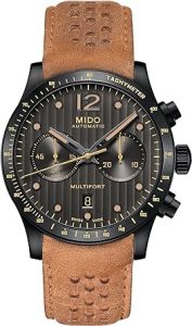 Montres Mido Multifort: Mido Multifort Homme 44mm Bracelet Cuir Marron Saphire Automatique Cadran Gris Montre M025.627.36.061.10
