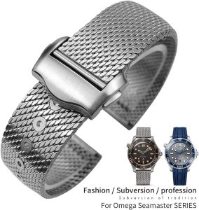 Bracelet Montre Omega: EZZON Bracelet de montre tressé en acier titane pour Omega 007 Seamaster James Bond 20 mm