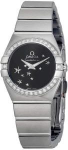 Montre Omega Constellattion: Omega Constellation Star Cadran Noir Acier Inoxydable Montre Femme 12315246001001