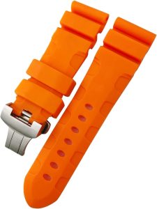 Bracelet Montre Panerai: TRDYBSK Bracelet de montre en caoutchouc 22 mm 24 mm 26 mm Bracelet de montre en silicone pour Panerai submersible Luminor PAM Bracelet étanche (couleur : orange pliable, taille : boucle argentée de